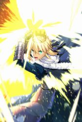 Rule 34 | 1girl, absurdres, ahoge, armor, armored dress, artoria pendragon (all), artoria pendragon (fate), blonde hair, blue cape, blue eyes, cape, chietori, crown, excalibur (fate/stay night), fate/grand order, fate/stay night, fate (series), fur-trimmed cape, fur trim, highres, huge filesize, juliet sleeves, long sleeves, puffy sleeves, saber (fate), solo, sparks, sword, weapon