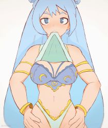 Rule 34 | 1girl, animated, animated gif, bangle, blinking, blue bra, blue eyes, blue hair, boku no hero academia, bouncing breasts, bra, bracelet, breasts, clothes in mouth, clothes lift, dancer, hadou nejire, hands on own hips, highleg, highleg panties, jewelry, light blue hair, lit silium, long hair, looping animation, medium breasts, mouth hold, navel, panties, solo, teeth, teeth hold, underwear, very long hair