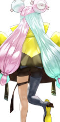 Rule 34 | 1girl, back, blue hair, character hair ornament, creatures (company), game freak, hair ornament, highres, iono (pokemon), jacket, light blue hair, long hair, long sleeves, low twintails, multicolored hair, nintendo, pantyhose, pink hair, pokemon, pokemon sv, sleeves past fingers, sleeves past wrists, solo, split-color hair, twintails, uenoryoma, yellow jacket