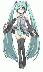 Rule 34 | 1girl, animated, animated gif, aqua eyes, aqua hair, blinking, boots, detached sleeves, eeeeee, hatsune miku, highres, long hair, music, necktie, singing, solo, thigh boots, thighhighs, twintails, vocaloid