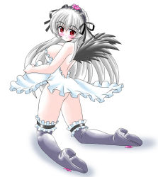 Rule 34 | 00s, apron, backless dress, backless outfit, dress, frilled thighhighs, frills, imai kazunari, naked apron, rozen maiden, solo, suigintou, thighhighs, white background
