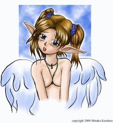 Rule 34 | angel, blue eyes, minako kenshou, pointy ears, topless, twintails, wings