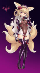Rule 34 | absurdres, animal ears, arknights, corruption, fox ears, fox tail, highres, living clothes, pubic tattoo, suzuran (arknights), tail, tattoo, tentacles, thighhighs