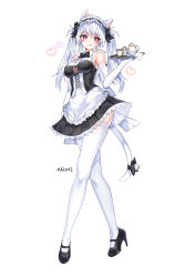 Rule 34 | 1girl, :q, animal ears, apron, armpit crease, bare shoulders, bell, black dress, black footwear, bow, bowtie, breasts, cat ears, cat girl, cat tail, cleavage cutout, closed mouth, clothing cutout, collared dress, crossed legs, cup, dress, elbow gloves, elsword, eve (elsword), full body, gloves, hair bow, hand up, heart, heart-shaped pupils, high heels, highres, holding, jingle bell, kemonomimi mode, long hair, looking at viewer, maid, maid apron, maid headdress, mal poi, medium breasts, pleated dress, red eyes, short dress, simple background, sleeveless, sleeveless dress, smile, solo, standing, symbol-shaped pupils, tail, tail bow, tail ornament, teacup, teapot, thighhighs, tongue, tongue out, tray, twintails, underbust, waist apron, watson cross, white background, white gloves, white hair, white thighhighs, zettai ryouiki