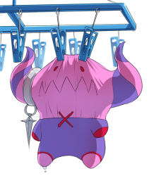Rule 34 | 10s, clothes dryer, demon horns, earrings, horns, idolmaster, idolmaster side-m, isozaki (tuner), jewelry, no humans, red eyes, satan (idolmaster), simple background, solo, stuffed toy, wet, white background