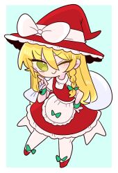Rule 34 | 1girl, apron, back bow, black vest, blonde hair, bow, braid, christmas, dress, frilled skirt, frills, hat, hat bow, highres, kirisame marisa, long hair, op na yarou, puffy short sleeves, puffy sleeves, red dress, red hat, shirt, short sleeves, single braid, skirt, solo, touhou, vest, waist apron, white apron, white shirt, witch hat, yellow eyes