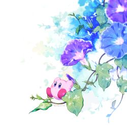 Rule 34 | blue eyes, blue flower, dot mouth, flower, kirby, kirby (series), kotori (lycka), leaf, morning glory, nintendo, purple flower, white background
