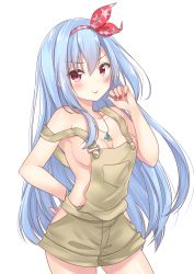 Rule 34 | 1girl, absurdres, aoba project, aoba rena, bare arms, bare shoulders, blue hair, blush, bracelet, breasts, closed mouth, collarbone, cowboy shot, hairband, hand on own hip, hand up, highres, jewelry, long hair, looking at viewer, medium breasts, nail polish, naked overalls, necklace, overall shorts, overalls, red eyes, red nails, sakura moyon, sidelocks, smile, solo, standing, star (symbol), star print, tongue, tongue out, transparent background, v-shaped eyebrows, very long hair