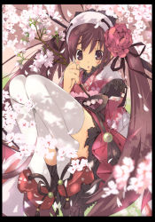 Rule 34 | 1girl, :o, blush, cherry blossoms, flower, hair flower, hair ornament, hairband, hanehane kiro, japanese clothes, legs up, long hair, md5 mismatch, original, personification, purple eyes, purple hair, resolution mismatch, solo, source smaller, surprised, thighhighs, twintails, very long hair, white thighhighs, zettai ryouiki