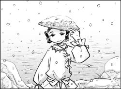 Rule 34 | androgynous, black hair, do do goki, gender request, hat, monochrome, original, outdoors, snow, solo, yayoi period