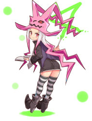 Rule 34 | 1girl, book, cougar, cougar (cougar1404), dragon: marked for death, female focus, hat, long hair, multicolored hair, pink eyes, pink hair, socks, striped clothes, striped socks, tagme, wand, white hair, witch, witch (dmfd), witch hat