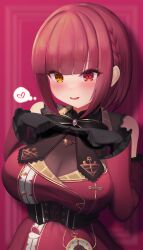 Rule 34 | 1girl, absurdres, bare shoulders, black bow, black bowtie, black gloves, blush, bow, bowtie, breasts, cleavage, corset, detached sleeves, dress, frilled dress, frilled sleeves, frills, gloves, gothic lolita, heart, heart necklace, heterochromia, highres, hololive, houshou marine, houshou marine (gothic lolita), jewelry, large breasts, lolita fashion, looking at viewer, necklace, nokonata, open mouth, pocket watch, red dress, red eyes, red hair, red sleeves, see-through, see-through cleavage, short dress, short hair, sleeveless, sleeveless dress, smile, solo, underbust, virtual youtuber, watch, yellow eyes