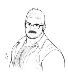 Rule 34 | 1boy, bara, beard stubble, chest hair, cropped torso, dahei (youtian), facial hair, glasses, greyscale, highres, ji peng gou you, large pectorals, light smile, looking at viewer, male focus, mature male, monochrome, muscular, muscular male, mustache, pectoral cleavage, pectorals, short hair, smile, solo, stubble, thick chest hair, thick eyebrows, thick mustache, youtian (youtiange)
