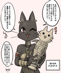 Rule 34 | brown eyes, cat, furry, harusame10000, japanese text, one eye closed, open mouth, text focus, translation request