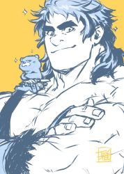 Rule 34 | 1boy, bear, biceps, brown hair, crossed arms, fate/grand order, fate (series), grin, large pectorals, long hair, male focus, muscular, orion (bear) (fate), super orion (fate), pectorals, ryuuki garyuu, topless male, sketch, smile, solo, thick eyebrows, unfinished