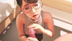 Rule 34 | 1boy, 1girl, 3d, amelialtie, animated, censored, cum, ejaculation, facial, glasses, handjob, hetero, looking at viewer, mosaic censoring, original, penis, pov, pov crotch, short hair, solo focus, sound, sweater, tagme, video