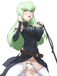 Rule 34 | 00s, 1girl, blush, breasts, c.c., censored, code geass, cowgirl position, cum, cum in pussy, detached sleeves, covered erect nipples, girl on top, green hair, large breasts, no panties, penis, saliva, sex, solo focus, straddling, tears, thighhighs, vaginal