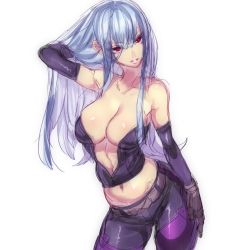 Rule 34 | 1girl, age progression, arm up, bad id, bad twitter id, bare shoulders, blue hair, breasts, cleavage, contrapposto, elbow gloves, female focus, gloves, hohehohe, kula diamond, large breasts, long hair, midriff, navel, parted lips, red eyes, sidelocks, simple background, sketch, solo, standing, the king of fighters, white background