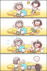 Rule 34 | &gt; &lt;, 2girls, 4koma, :o, :p, puff of air, aoba moca, bandaid, bandaid on clothes, bang dream!, barefoot, black hair, blue eyes, blush, collared shirt, comic, cushion, electric fan, embarrassed, falling, green skirt, grey hair, hand to own mouth, haneoka school uniform, highres, jitome, jumping, kneeling, kyou (fr39), laughing, lying, miniskirt, mitake ran, multicolored hair, multiple girls, no eyes, on side, open mouth, outstretched arms, plaid, plaid skirt, pleated skirt, red hair, school uniform, shirt, short sleeves, silent comic, skirt, smile, spoken blush, spread arms, streaked hair, ^^^, tongue, tongue out, trembling, triangle mouth, wavy mouth, white shirt, wide-eyed