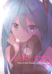 Rule 34 | 1girl, aqua eyes, backlighting, bare shoulders, blue eyes, blush, commentary, detached sleeves, english commentary, english text, hair ornament, hair over shoulder, hands on own cheeks, hands on own face, hatsune miku, head rest, headphones, headset, highres, long hair, looking at viewer, necktie, parted lips, shoulder tattoo, sleeves past wrists, smile, solo, takepon1123, tattoo, twintails, upper body, vocaloid