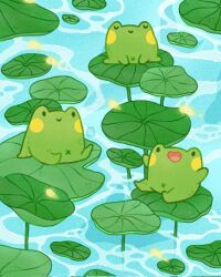 Rule 34 | animal focus, arcasian, blush, bug, chibi, closed eyes, closed mouth, fireflies, frog, highres, lily pad, no humans, open mouth, original, sitting, smile, water