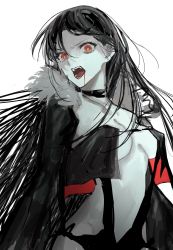 Rule 34 | 1girl, absurdres, black hair, blood, blood on face, breasts, choker, collarbone, dress, fangs, fate/grand order, fate (series), highres, long hair, medium breasts, open mouth, red eyes, revealing clothes, sketch, solo, strapless, typtypss, vampire, very long hair, yu mei-ren (fate)