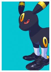 Rule 34 | black footwear, border, clothed pokemon, commentary request, creatures (company), game freak, gen 2 pokemon, green background, highres, nintendo, no humans, pokemon, pokemon (creature), ribbed legwear, saiku (zvlku), shoes, socks, solo, standing, umbreon, white border