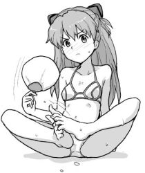 Rule 34 | 00s, 1girl, ass, barefoot, blush, bra, evangelion: 2.0 you can (not) advance, feet, feet together, full body, greyscale, hand fan, heriyama, lingerie, long hair, lowres, monochrome, neon genesis evangelion, panties, rebuild of evangelion, sitting, solo, souryuu asuka langley, sweat, toes, underwear, underwear only, very long hair