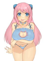 Rule 34 | 1girl, breasts, cat lingerie, cleavage, cleavage cutout, clothing cutout, highres, jeena (spectrobes), large breasts, meme attire, pink hair, tagme, tongue, tongue out
