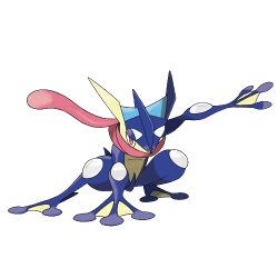 Rule 34 | creatures (company), game freak, gen 6 pokemon, greninja, lowres, nintendo, no humans, official art, outstretched arm, pokemon, pokemon (creature), scarf, simple background, solo, white background