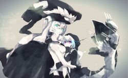 Rule 34 | 10s, 2girls, abyssal ship, glowing, glowing eyes, green eyes, kantai collection, multiple girls, oluha, purple eyes, re-class battleship, smile, white hair, wo-class aircraft carrier