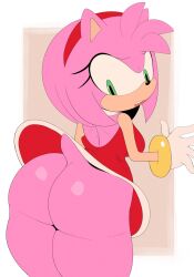 Rule 34 | 1girl, amy rose, apathynsfw, ass, back, back cutout, bare shoulders, bracelet, breasts, clothing cutout, dress, furry, gloves, green eyes, hairband, hedgehog, hedgehog ears, hedgehog girl, hedgehog tail, highres, huge ass, jewelry, large breasts, looking at viewer, looking back, no panties, open mouth, red dress, solo, sonic (series), thick thighs, thighs, white gloves, wide hips