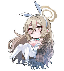 Rule 34 | 1girl, akane (blue archive), akane (bunny) (blue archive), animal ears, b.t. (boob tong), blue archive, blue bow, blue bowtie, blush, bow, bowtie, breasts, brown eyes, brown hair, chibi, cleavage, detached collar, fake animal ears, full body, glasses, gloves, hair between eyes, halo, large breasts, leotard, official alternate costume, pantyhose, playboy bunny, rabbit ears, sidelocks, simple background, solo, strapless, strapless leotard, white background, white footwear, white gloves, white leotard, white pantyhose