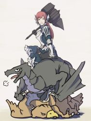 Rule 34 | armor, cherche (fire emblem), costume, dragon, fire emblem, fire emblem awakening, hammer, long hair, nintendo, red eyes, red hair, weapon, wings, wyvern