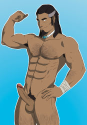 Rule 34 | 1boy, abs, avatar legends, bara, body hair, erection, highres, male focus, muscular, nude, penis, presenting, smile, solo, the legend of korra, tonraq (avatar)