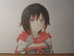 Rule 34 | 1girl, absurdres, alternate costume, alternate universe, belt buckle, black hair, blood, breasts, buckle, cape, cleavage, crossover, dried blood, flower, frown, grey eyes, highres, hood, hooded cape, looking at viewer, medium breasts, multicolored hair, naruto, naruto (series), red hair, rose, ruby rose, rwby, sharingan, short hair, solo, upper body, xxsgtcampbell (artist)