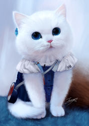 Rule 34 | absurdres, animal, animal ear fluff, animal focus, animalization, bad id, bad pixiv id, bag, blue dress, blue eyes, cat, commentary request, dated, dress, full body, gawr gura, highres, hololive, hololive english, looking at viewer, no humans, shoulder bag, signature, tama yu, virtual youtuber, white cat