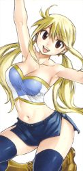 Rule 34 | 1girl, absurdres, breasts, curvy, fairy tail, female focus, happy, highres, large breasts, long hair, looking at viewer, lucy heartfilia, mashima hiro, official art, scan, shiny skin, smile, solo, twintails