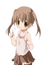 Rule 34 | 1girl, brown eyes, brown hair, child, flat chest, kosumo, long hair, original, simple background, solo, thighhighs, twintails, white background