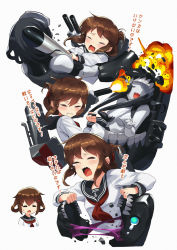 Rule 34 | 10s, 4girls, = =, abyssal ship, anchor symbol, bacius, battle, black hair, blood, blush, brown hair, chi-class torpedo cruiser, closed eyes, colored blood, colored skin, d:, d:&lt;, fang, firing, folded ponytail, grabbing another&#039;s hair, hair ornament, hairclip, headshot, ho-class light cruiser, i-class destroyer, ikazuchi (kancolle), inazuma (kancolle), kantai collection, long hair, machinery, multiple girls, muzzle flash, neckerchief, open mouth, purple blood, red neckerchief, school uniform, serafuku, shaded face, short hair, sweat, tears, teeth, torpedo, turret, type 93 torpedo, v-shaped eyebrows, wavy mouth, white skin