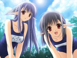 Rule 34 | 00s, 2girls, age difference, ai (tick! tack!), black hair, blue hair, game cg, long hair, mother and daughter, multiple girls, name tag, nerine, official art, one-piece swimsuit, red eyes, sage (tick! tack!), school swimsuit, short hair, shuffle!, sky, suzuhira hiro, swimsuit, tick! tack!