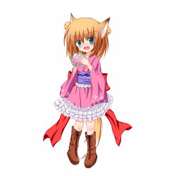 Rule 34 | animal ears, aqua eyes, bell, blonde hair, blush, fang, fox ears, fox tail, hair ornament, highres, i3, japanese clothes, orb, original, short hair, simple background, solo, tail, traditional clothes, white background, wide sleeves