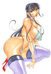 Rule 34 | azuki kurenai, bikini, black hair, breasts squeezed together, breasts, collar, covered erect nipples, high heels, highres, huge breasts, long hair, swimsuit, thick thighs, thighhighs, thighs
