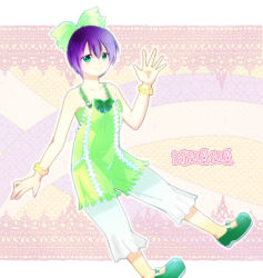 Rule 34 | 1girl, bracelet, character name, fairy tail, jewelry, kinana (fairy tail), looking at viewer, purple hair, ribbon, short hair, solo, waving