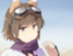 Rule 34 | 1girl, animal ears, animated, animated gif, blinking, blush, brown eyes, brown hair, fox ears, goggles, goggles on head, haori, japanese clothes, katou keiko, looking at viewer, lowres, ohashi (hashidate), open mouth, scarf, short hair, smile, solo, strike witches, upper body, vambraces, witches of africa, world witches series