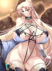Rule 34 | 1girl, blonde hair, breasts, haganef, huge breasts, long hair, revealing clothes, serenu ray archsend, solo