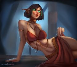 Rule 34 | 1girl, breasts, drawing, dress, elf, flat chest, highres, hot, non-web source, patreon username, pointy ears, self-upload, warcraft, world of warcraft, wow