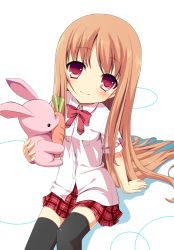 Rule 34 | 1girl, brown hair, long hair, masaki (machisora), original, red eyes, solo, stuffed animal, stuffed rabbit, stuffed toy