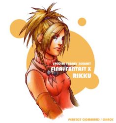 Rule 34 | 00s, 1girl, blonde hair, braid, breasts, detached sleeves, feathers, female focus, final fantasy, final fantasy x, goggles, green eyes, long hair, perfect command, rikku (ff10), sleeveless, sleeveless turtleneck, solo, turtleneck, twin braids, white background