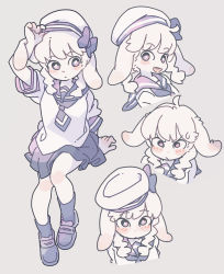 Rule 34 | animal ears, blue footwear, blue socks, blush, closed mouth, hat, highres, open mouth, original, rabbit, rabbit ears, rabbit girl, rabbit tail, sailor, sailor hat, short twintails, shy, simple background, socks, tail, twintails, white fur, yagi (s1120411)